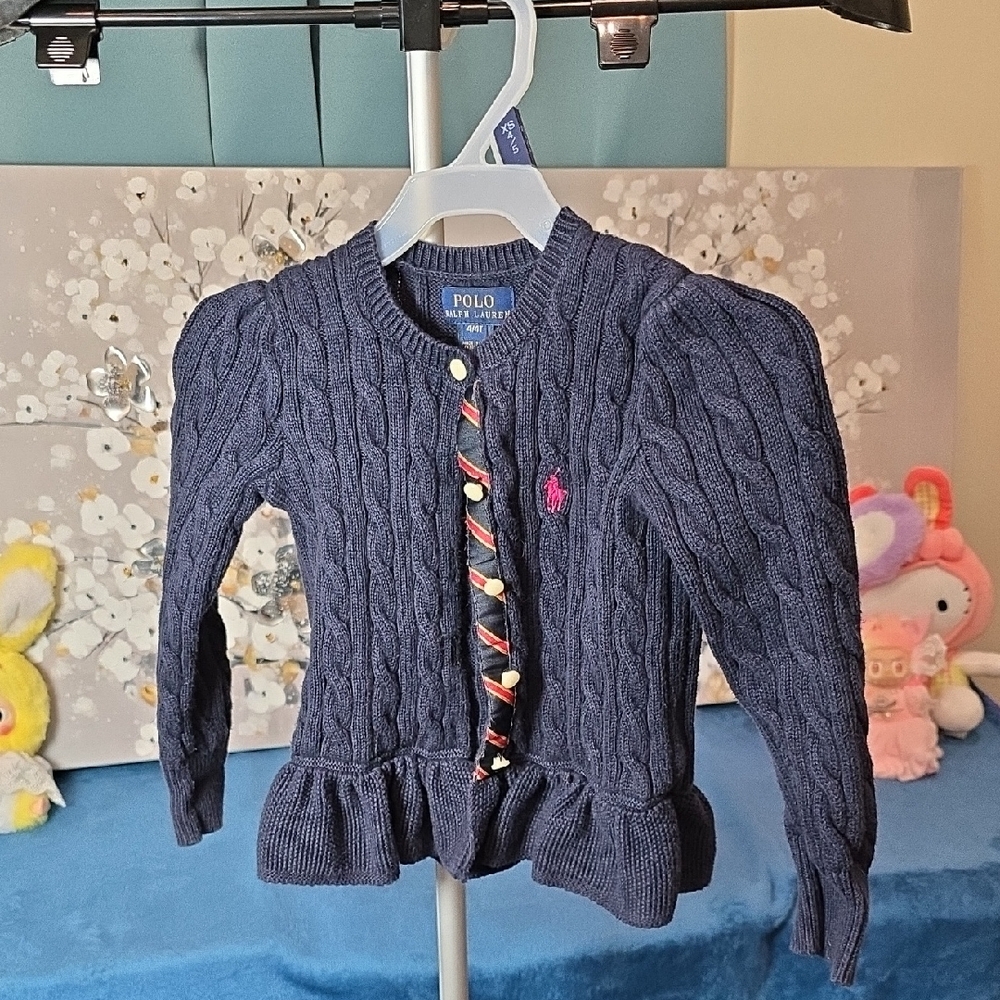Polo by Ralph Lauren Kids Navy Blue Cable Knit Cardigan 4T